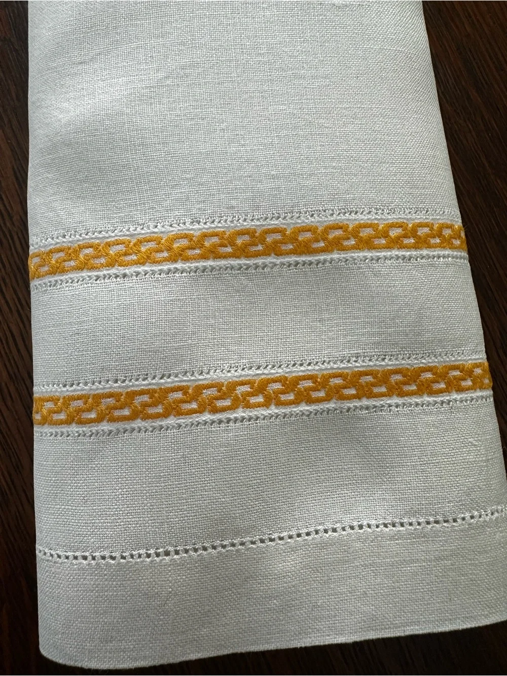 Vintage Hemstitched Linen Napkin with Greek Meander Pattern